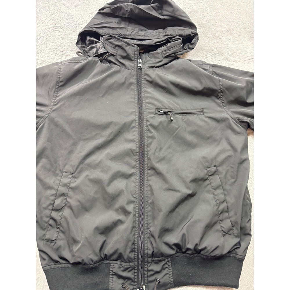 Stussy Black Hooded Zip Jacket Bomber Windbreaker Nylon Streetwear Size S